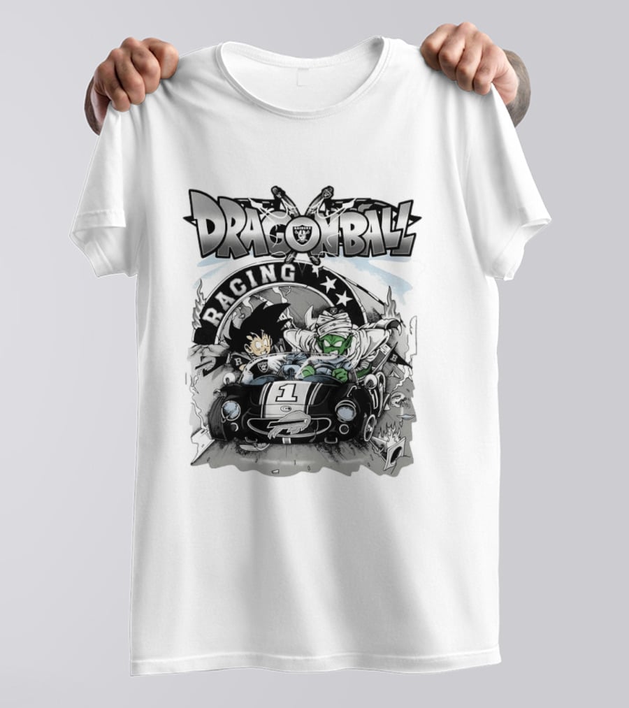 Las Vegas Raiders Dragon Ball Racing Goku Piccolo Driving Black Car Cartoon Raiders NFL T-Shirt
