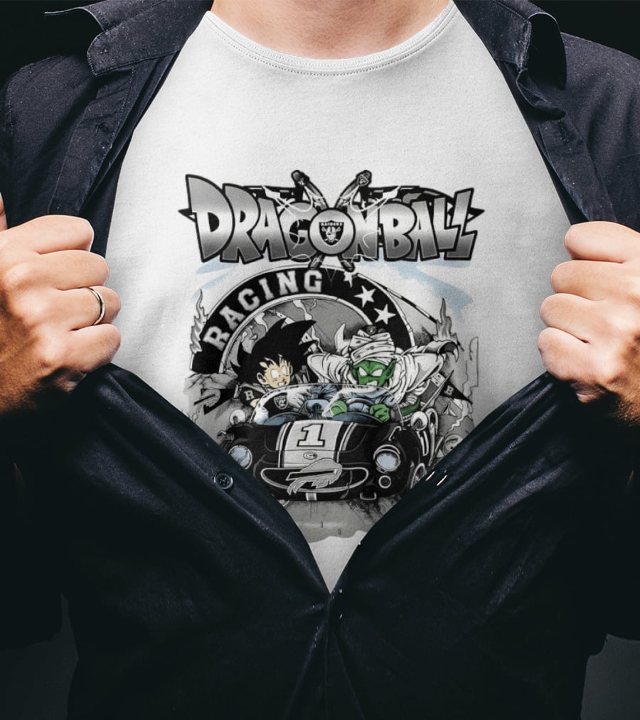 Las Vegas Raiders Dragon Ball Racing Goku Piccolo Driving Black Car Cartoon Raiders NFL T-Shirt