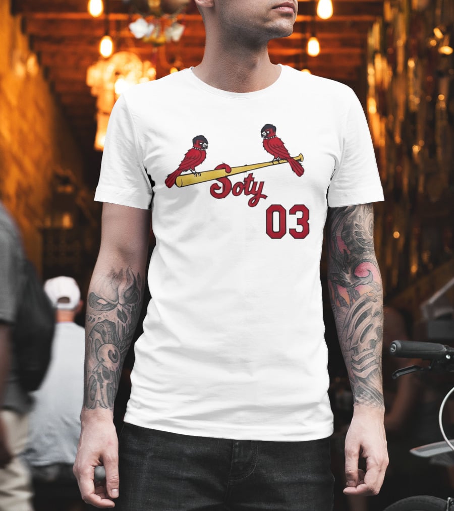 Soty 03 St Louis Cardinals Cartoon Emo Birds On Baseball Bat T-Shirt
