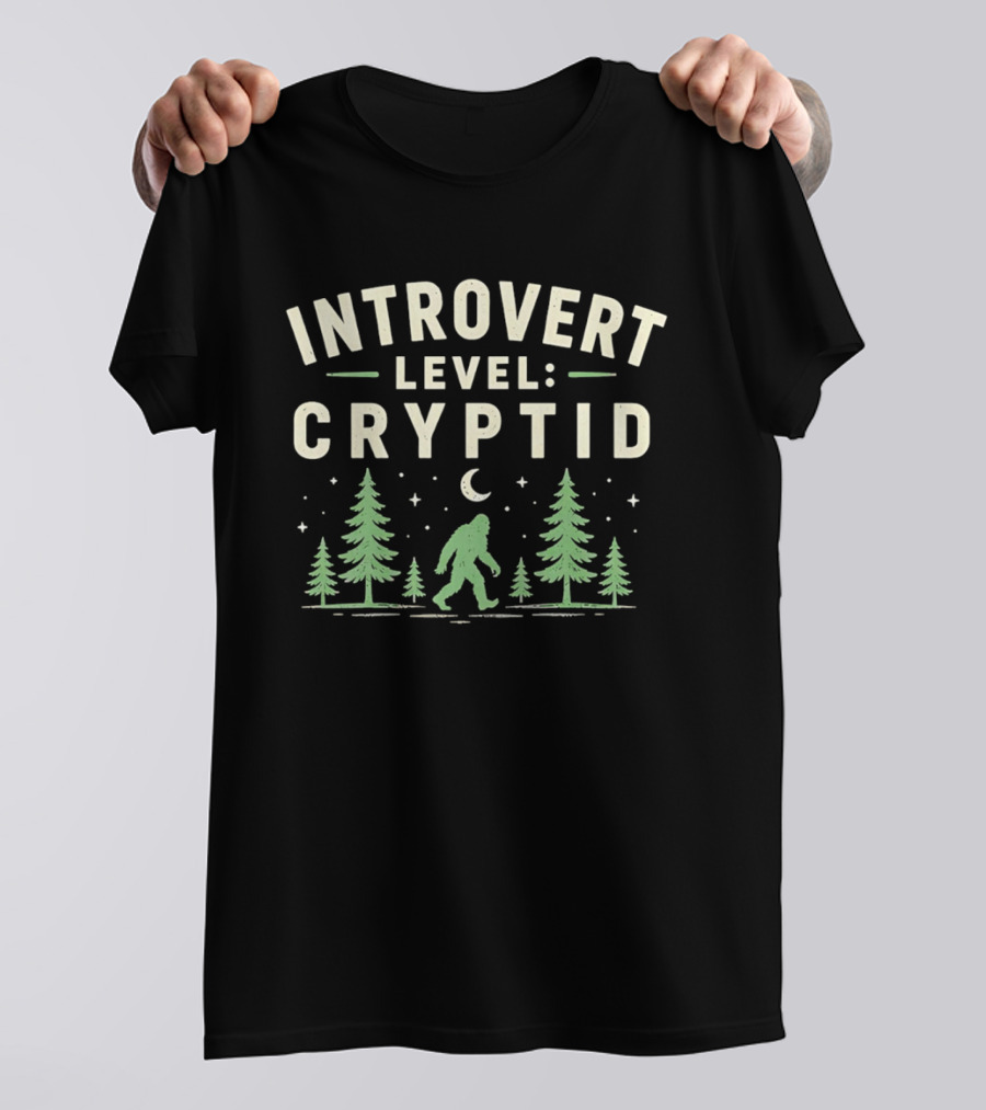 Introvert Level Cryptid Bigfoot Forest Moon Night Scene T-Shirt