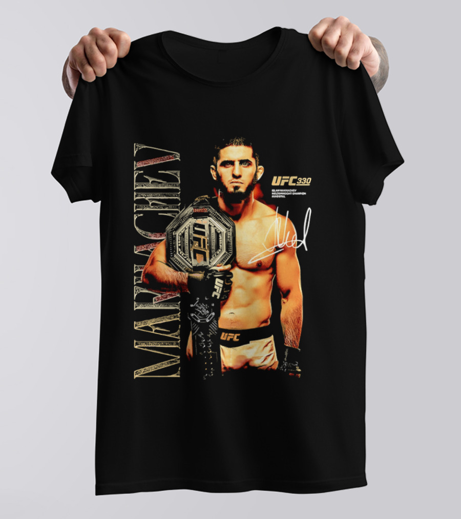 Islam Makhachev UFC Champion Signature Autograph Belt T-Shirt