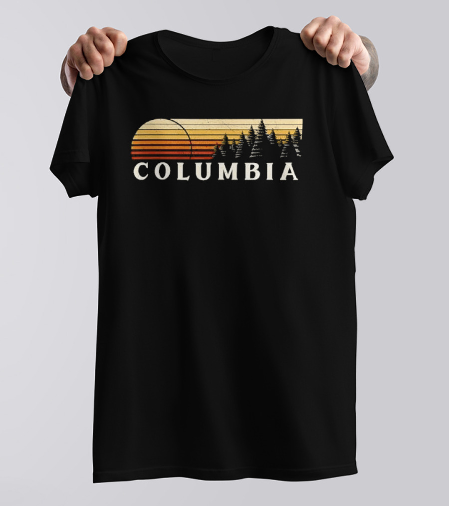 Columbia Sunset Pine Trees Forest Distressed T-Shirt