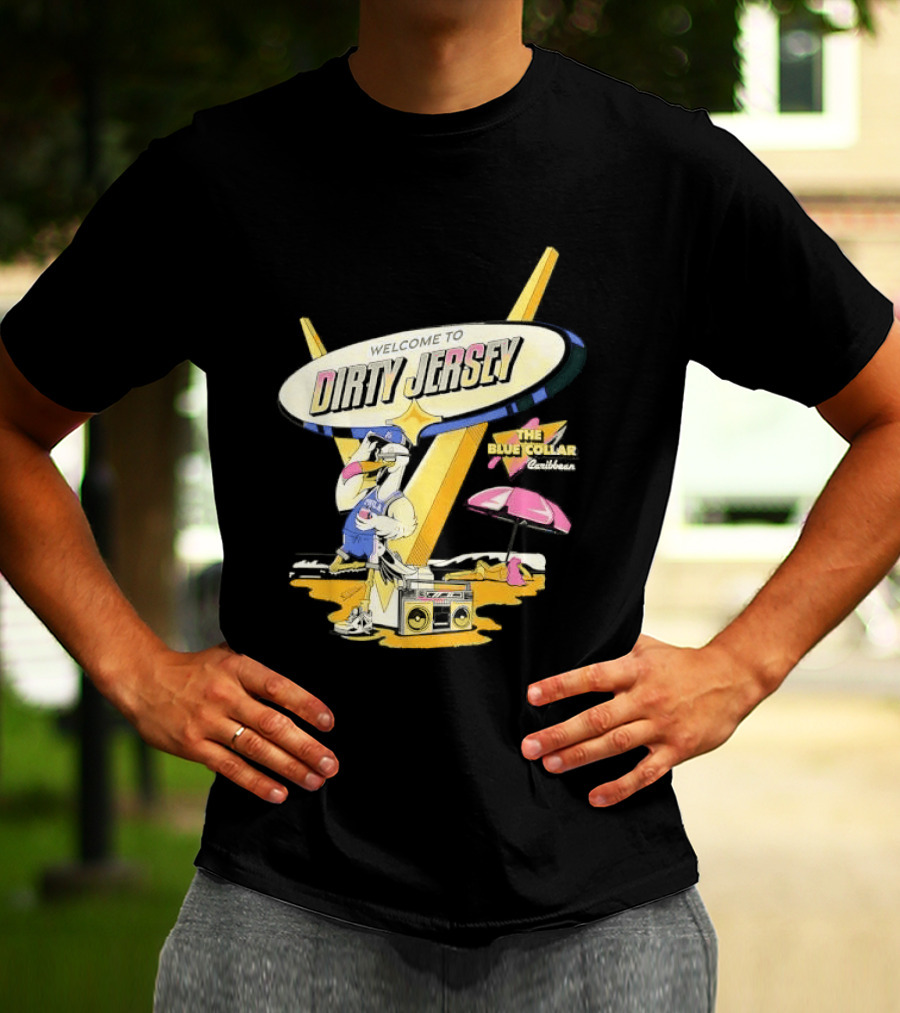 Philadelphia 76ers Welcome To Dirty Jersey Blue Collar Caribbean Cartoon Seagull Beach Boombox T-Shirt