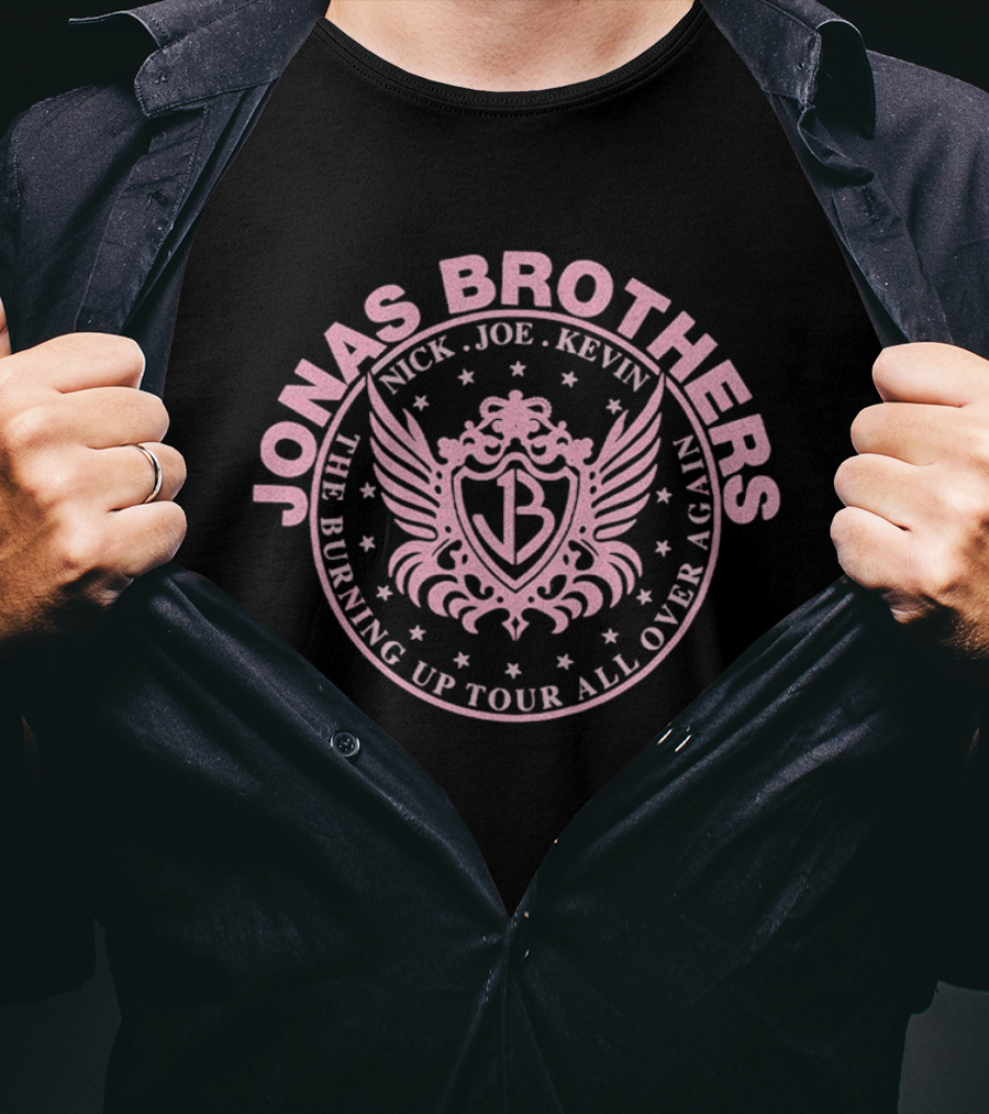 Jonas Brothers Nick Joe Kevin Burning Up Tour Crest Jb Wings T-Shirt