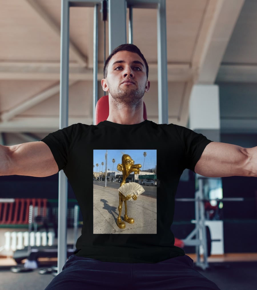 Rich Neegy Golden Cartoon Character Holding Cash On Street T-Shirt
