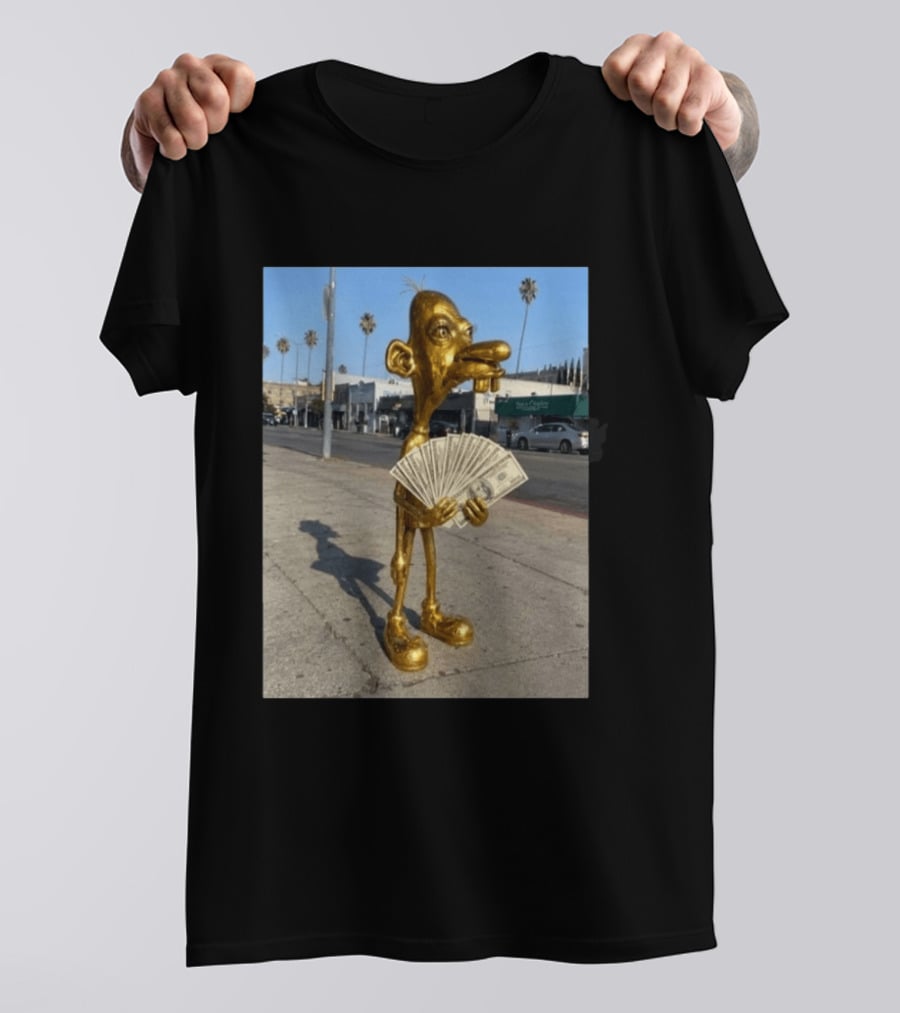 Rich Neegy Golden Cartoon Character Holding Cash On Street T-Shirt
