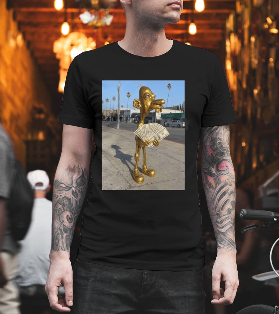 Rich Neegy Golden Cartoon Character Holding Cash On Street T-Shirt