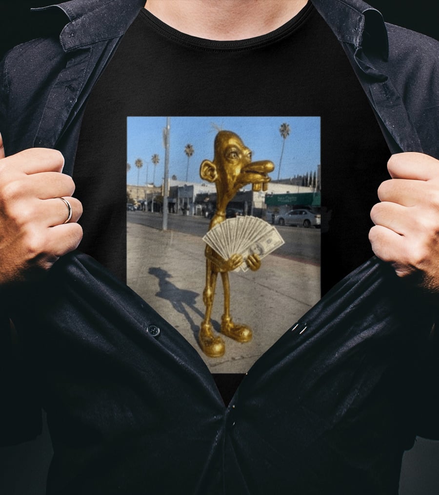 Rich Neegy Golden Cartoon Character Holding Cash On Street T-Shirt