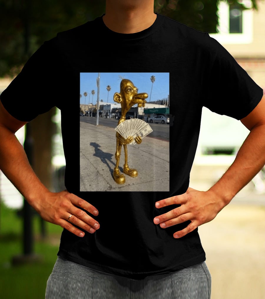 Rich Neegy Golden Cartoon Character Holding Cash On Street T-Shirt