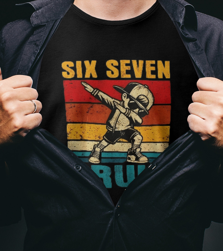 Six Seven Bruh Dabbing Vintage Stripes Kid Dance Cap T-Shirt