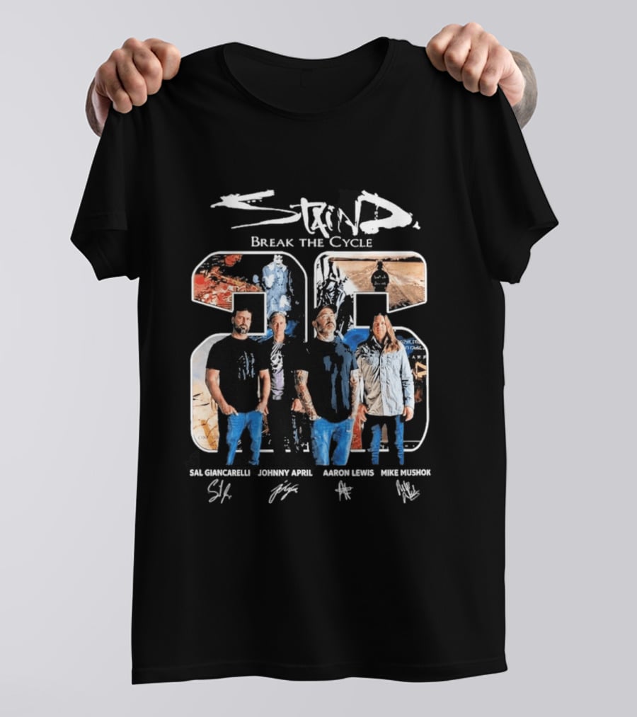 Staind Break The Cycle 23 Sal Giancarelli Johnny April Aaron Lewis Mike Mushok Signatures Rock Band T-Shirt