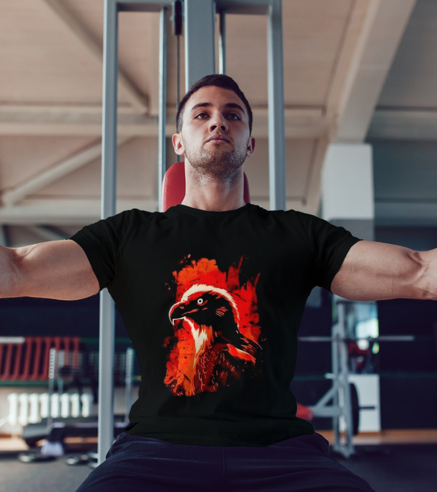 Stylized Bearded Vulture Head Fiery Orange Watercolor Art Bird Wildlife T-Shirt