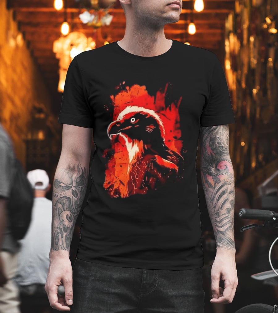 Stylized Bearded Vulture Head Fiery Orange Watercolor Art Bird Wildlife T-Shirt