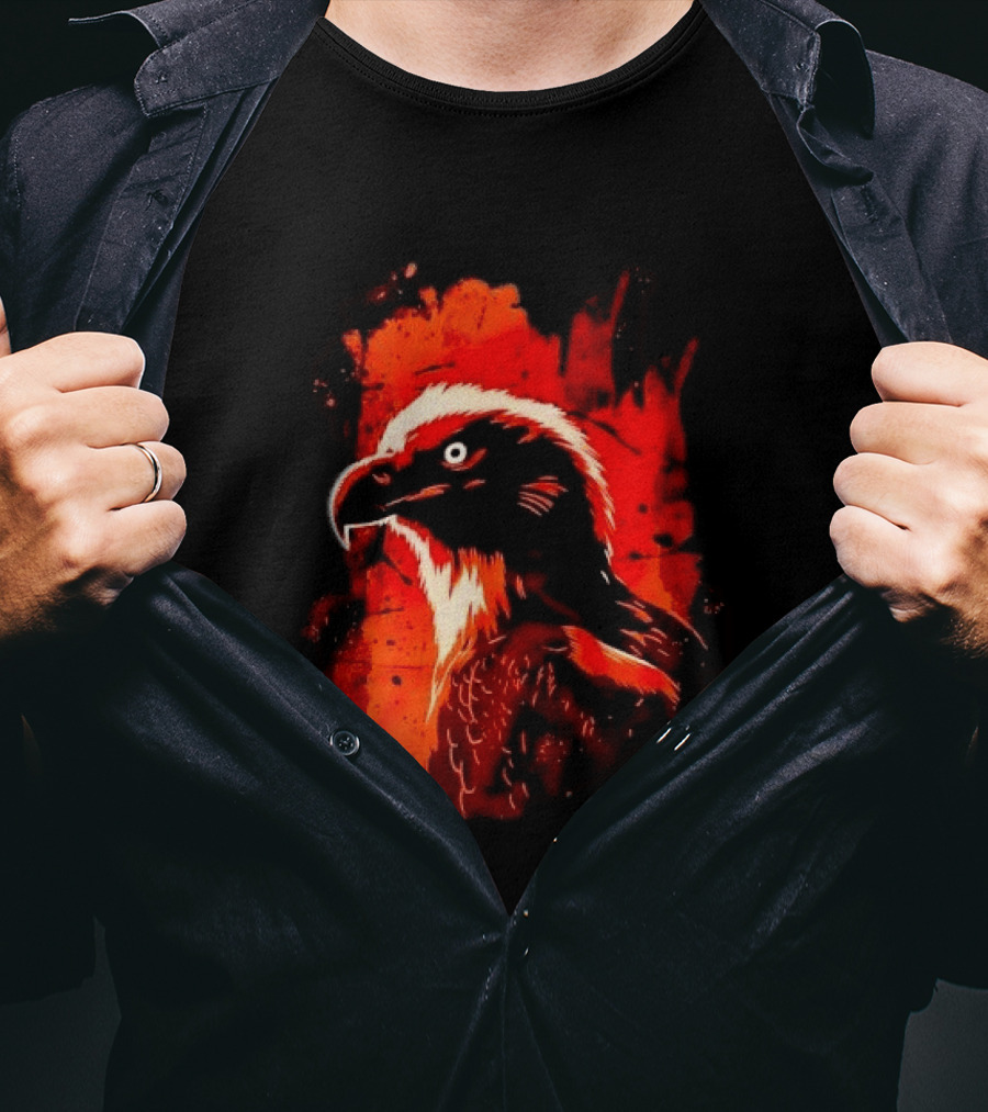 Stylized Bearded Vulture Head Fiery Orange Watercolor Art Bird Wildlife T-Shirt