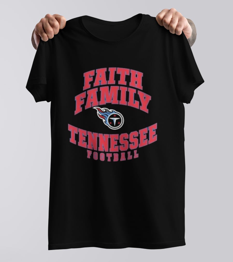 Faith Family Tennessee Football Arched Design With Fireball T-Shirt
