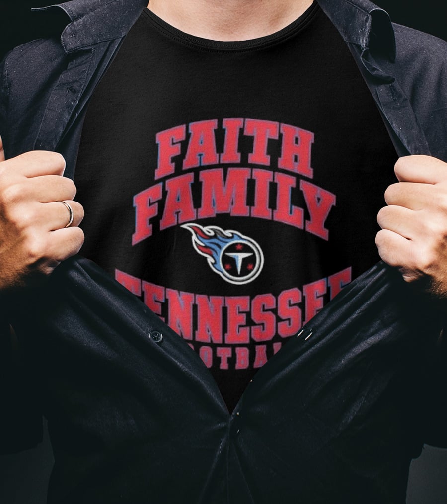 Faith Family Tennessee Football Arched Design With Fireball T-Shirt