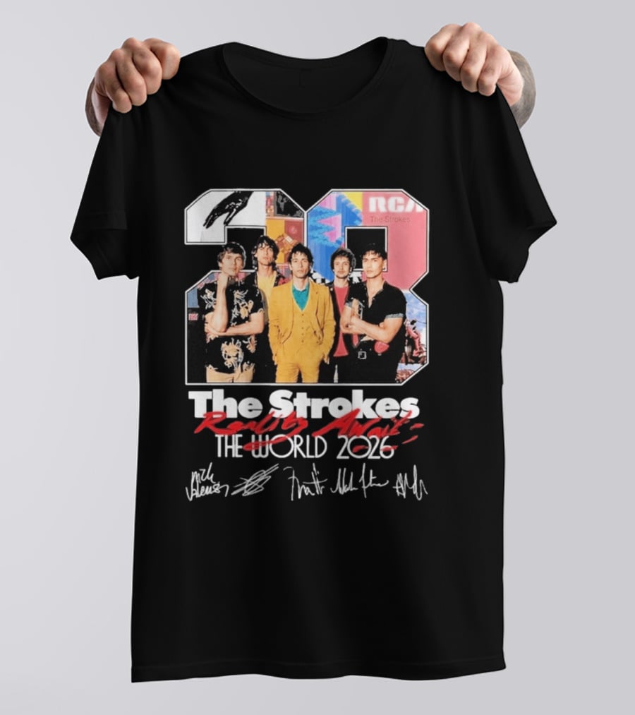 The Strokes Reality Awaits 2026 Tour RCA Vintage Band Signatures T-Shirt