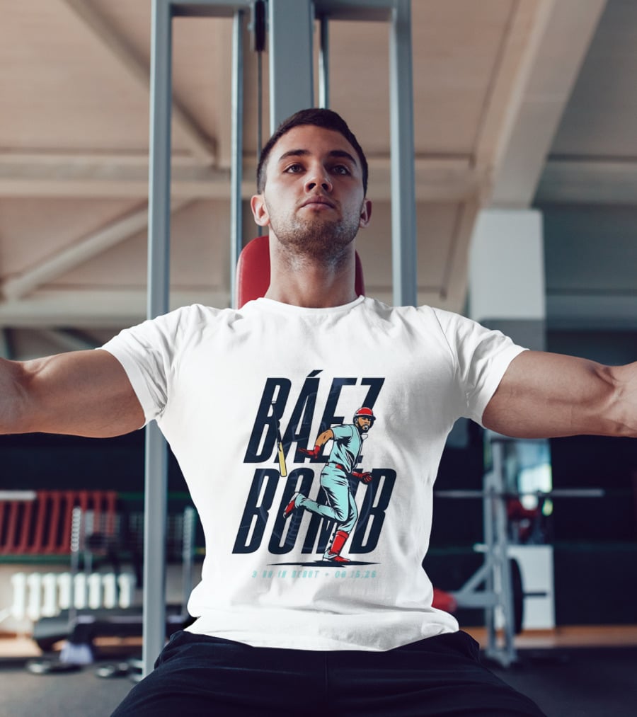 Báez Bomb 3 HR In Debut 08 15 26 Cartoon Baseball Player Running T-Shirt