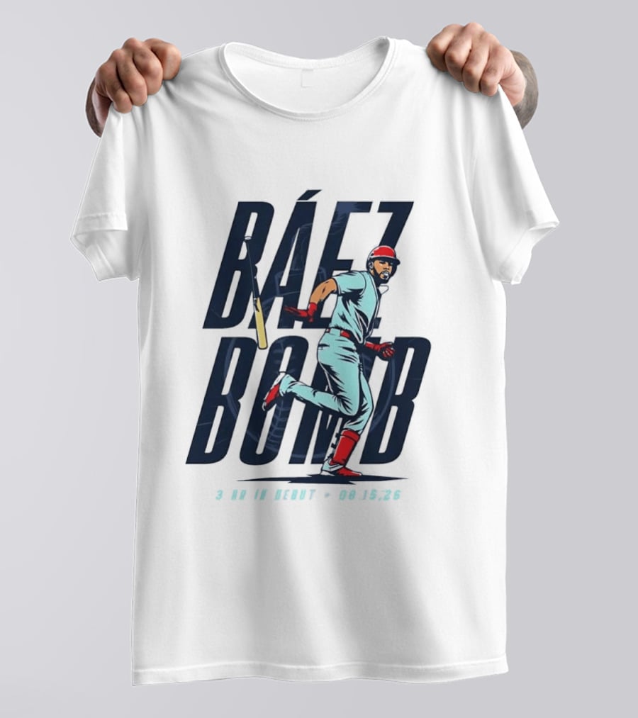 Báez Bomb 3 HR In Debut 08 15 26 Cartoon Baseball Player Running T-Shirt