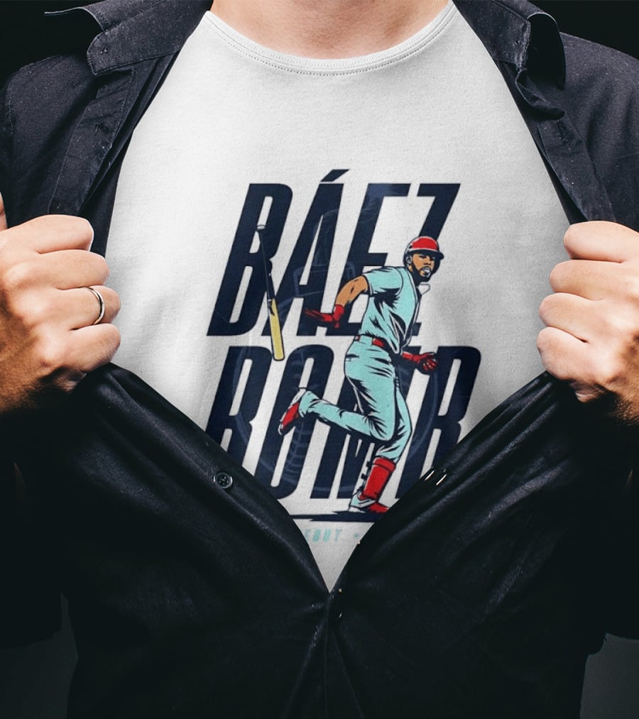 Báez Bomb 3 HR In Debut 08 15 26 Cartoon Baseball Player Running T-Shirt