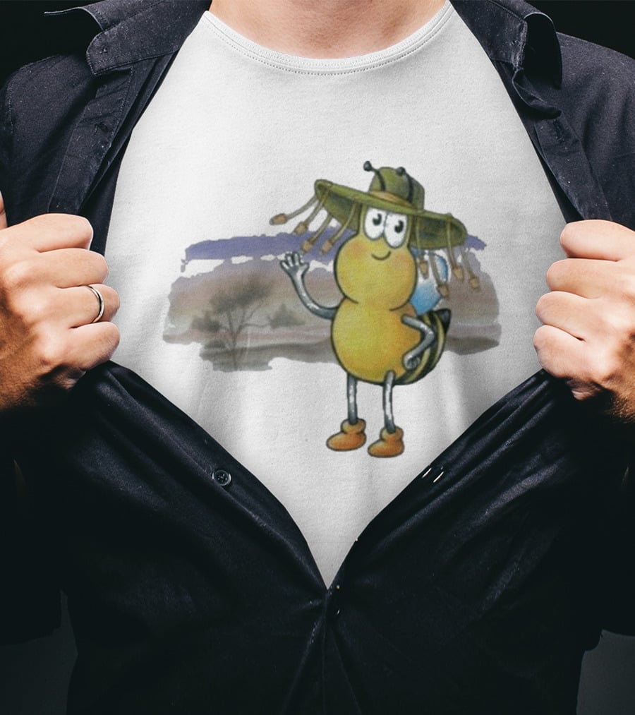 Drgluon Waving In The Outback With Bug Character In Sun Hat T-Shirt