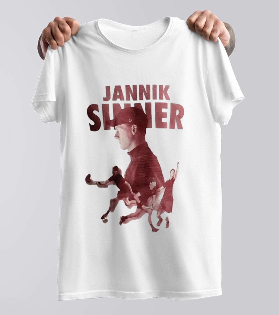 Jannik Sinner Red Double Exposure Tennis Action Poses T-Shirt