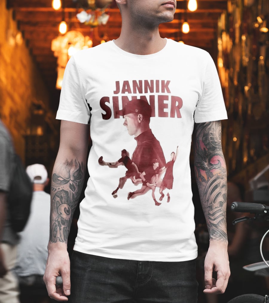 Jannik Sinner Red Double Exposure Tennis Action Poses T-Shirt