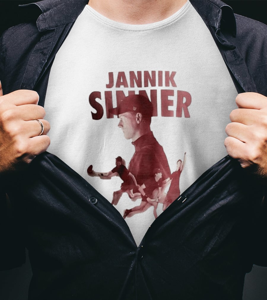 Jannik Sinner Red Double Exposure Tennis Action Poses T-Shirt