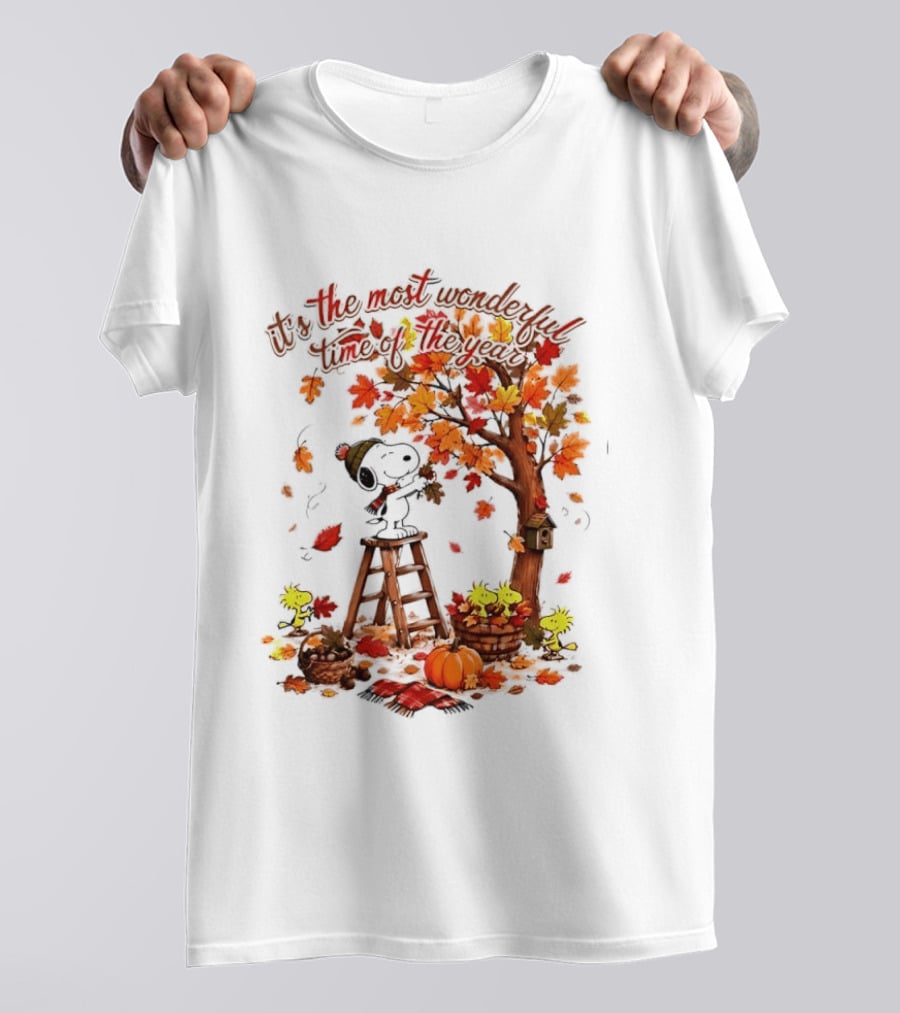Snoopy It's The Most Wonderful Time Of The Year Autumn Tree Pumpkin Woodstock T-Shirt