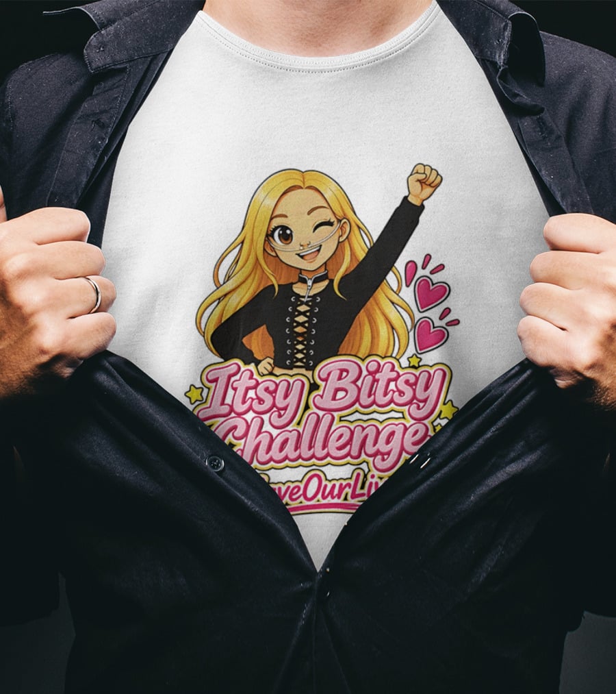 Itsy Bitsy Challenge SaveOurLives With Animated Character And Hearts T-Shirt