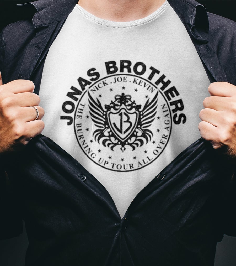 Jonas Brothers JB Crest Nick Joe Kevin Burning Up Tour All Over Again 2026 T-Shirt