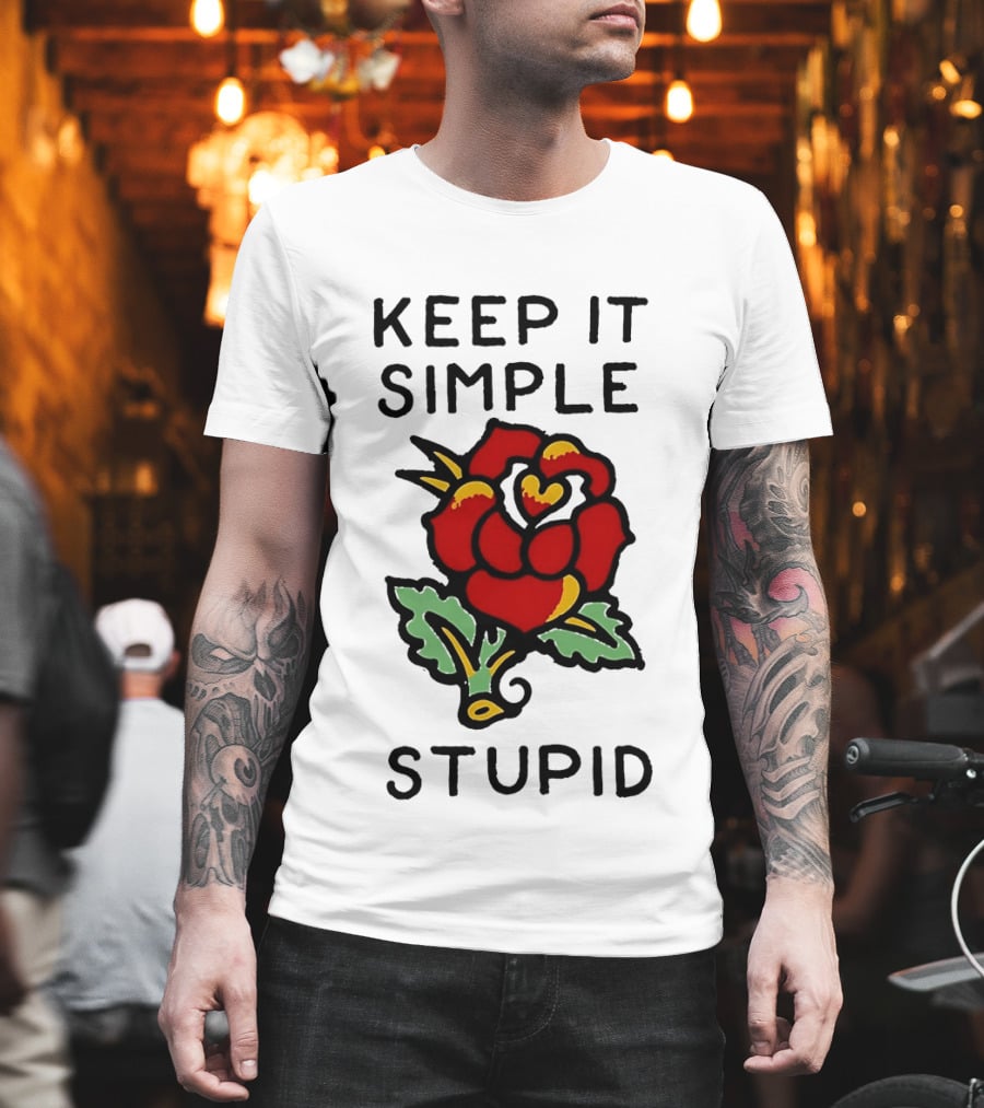 Keep It Simple Stupid Red Rose Kiss Minimalist T-Shirt