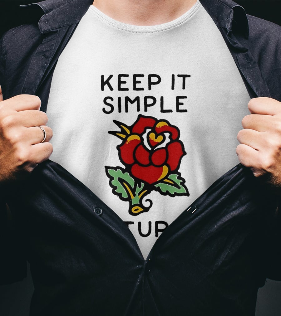 Keep It Simple Stupid Red Rose Kiss Minimalist T-Shirt