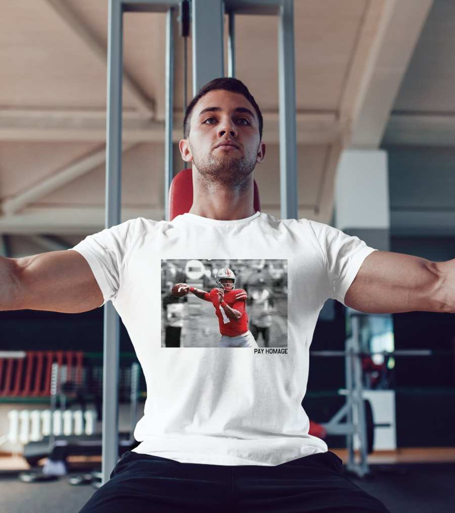 Ohio State Buckeyes NCAA Pay Homage Quarterback Throwing Football Selective Color Photo T-Shirt