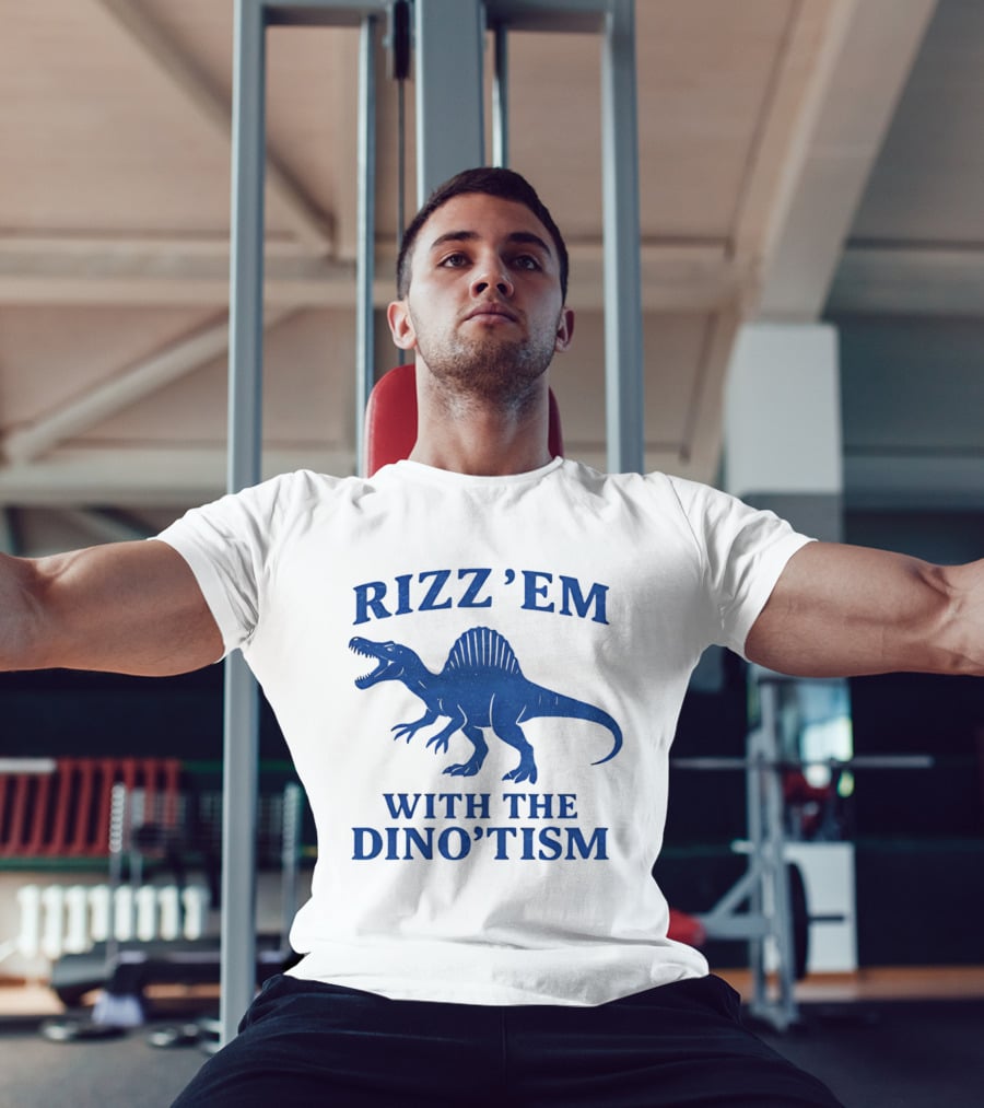 Rizz'em With The Dino'tism Spinosaurus Roaring Blue T-Shirt
