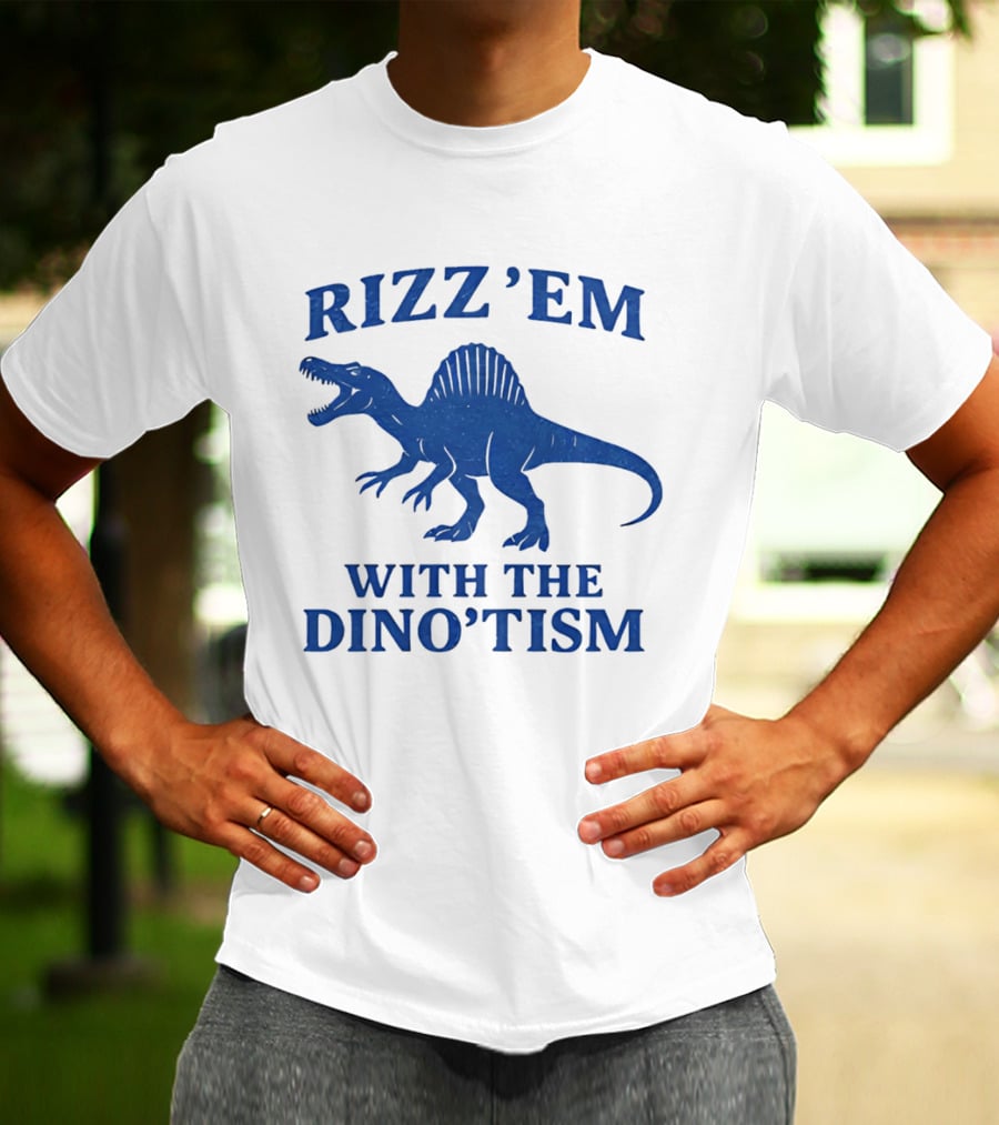 Rizz'em With The Dino'tism Spinosaurus Roaring Blue T-Shirt