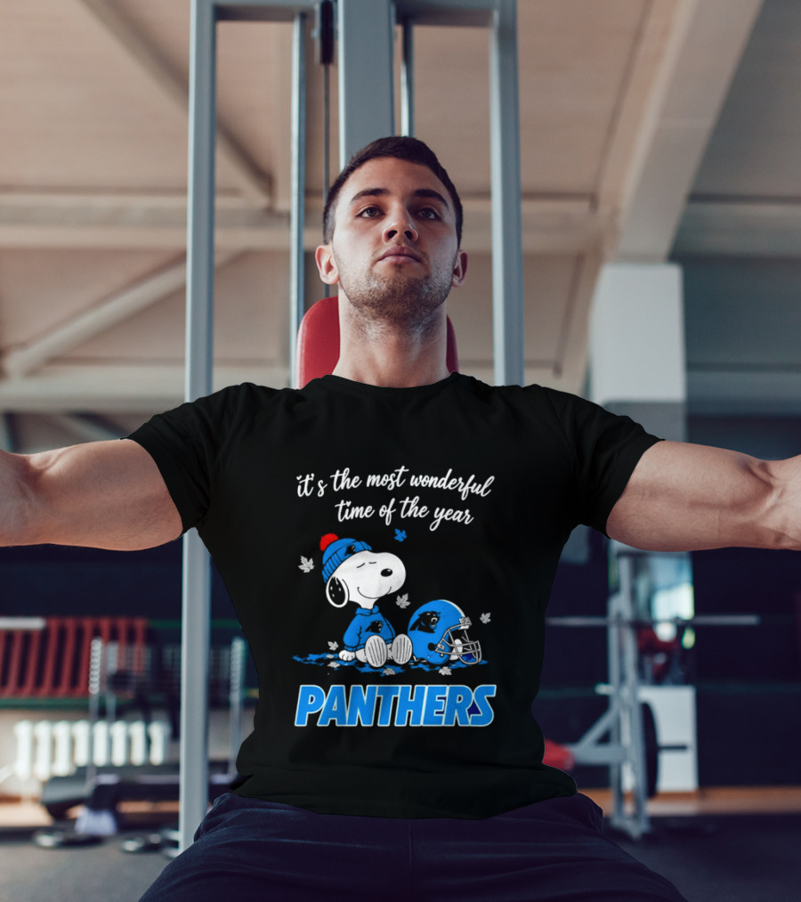 Panthers It's The Most Wonderful Time Of The Year Cartoon Snoopy Beanie Helmet T-Shirt