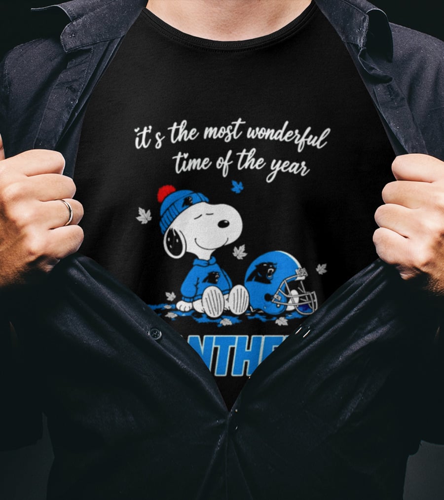 Panthers It's The Most Wonderful Time Of The Year Cartoon Snoopy Beanie Helmet T-Shirt