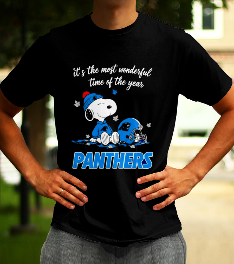 Panthers It's The Most Wonderful Time Of The Year Cartoon Snoopy Beanie Helmet T-Shirt