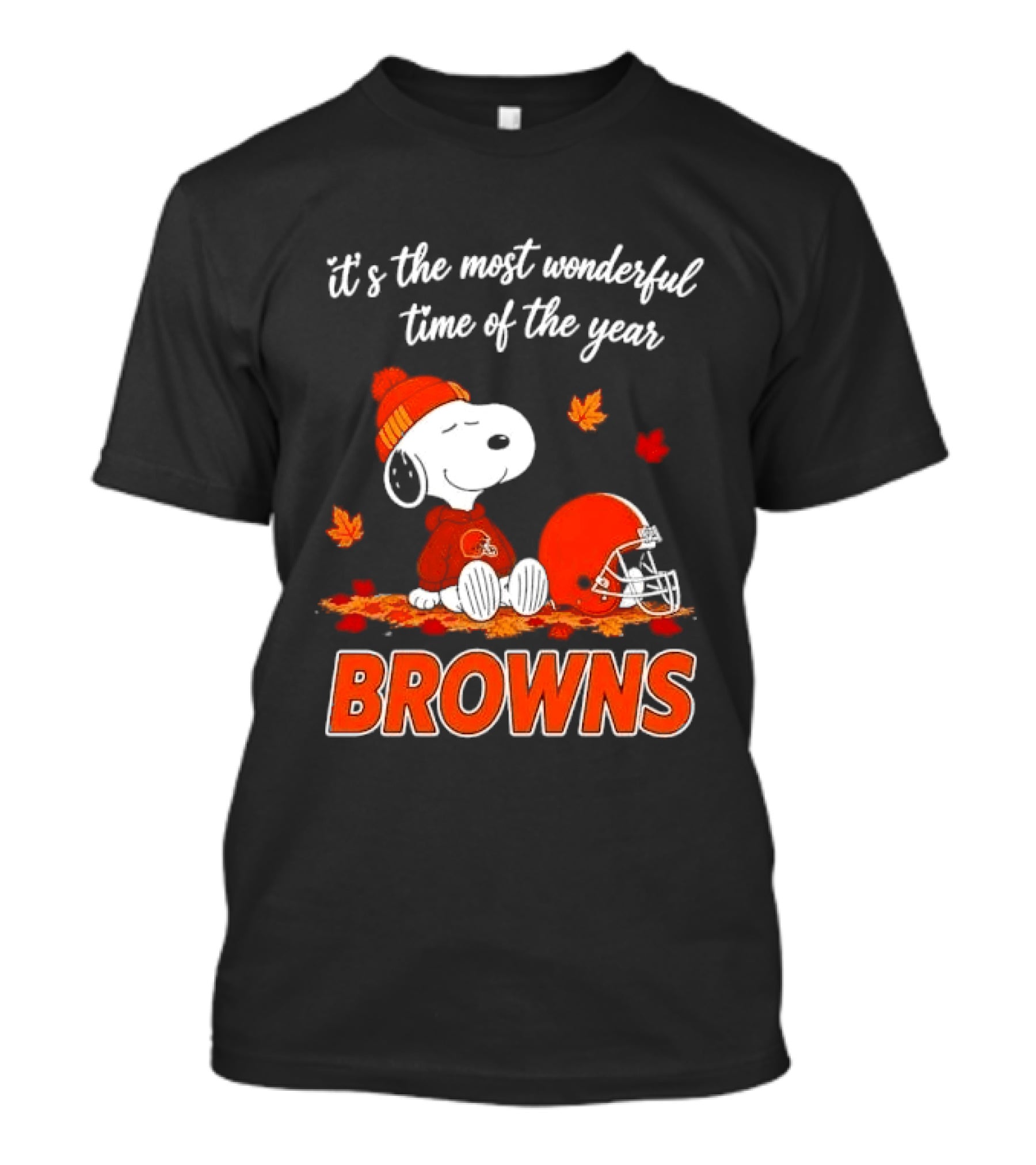 Cleveland Browns Snoopy It's The Most Wonderful Time Of The Year Autumn Leaves Helmet T-Shirt