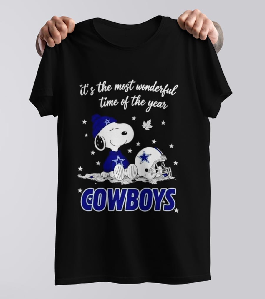 Its The Most Wonderful Time Of Year Snoopy Dallas Cowboys Beanie Helmet Stars T-Shirt