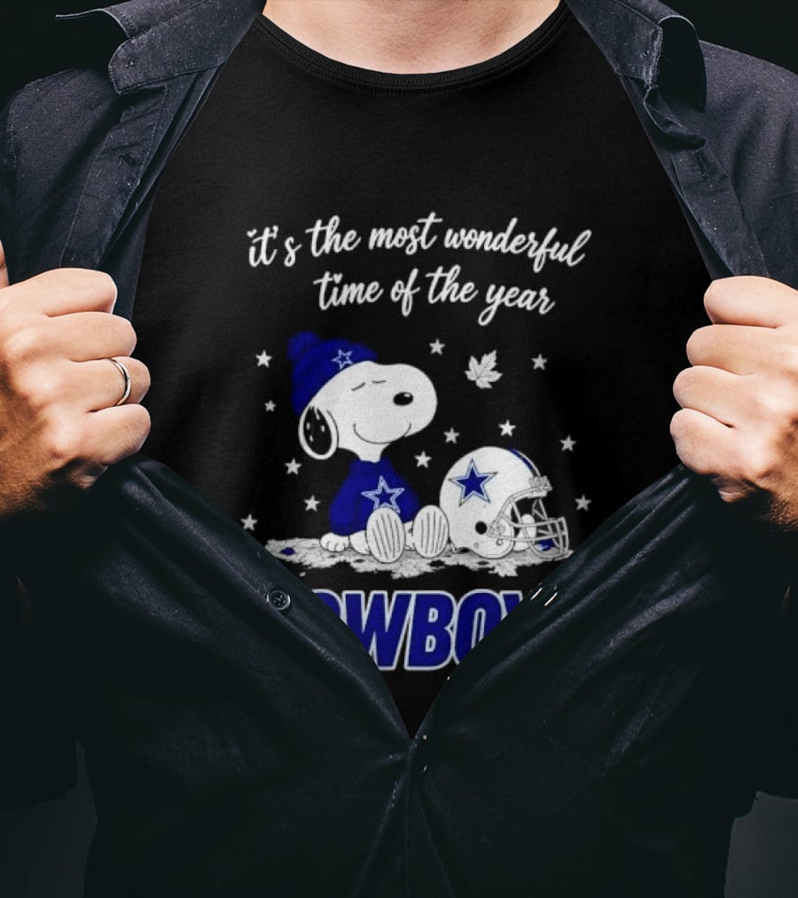 Its The Most Wonderful Time Of Year Snoopy Dallas Cowboys Beanie Helmet Stars T-Shirt