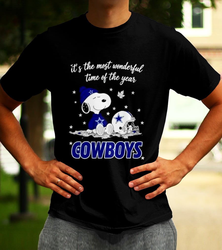 Its The Most Wonderful Time Of Year Snoopy Dallas Cowboys Beanie Helmet Stars T-Shirt