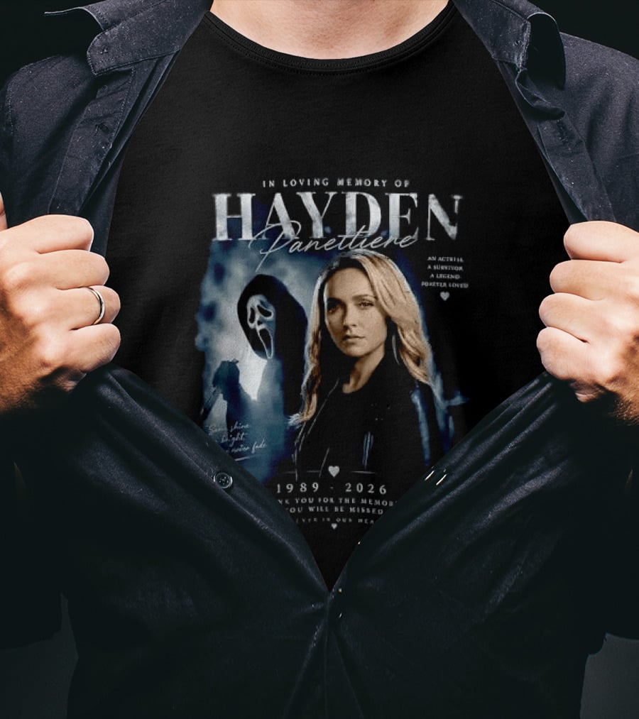 In Loving Memory Of Actress Hayden Panettiere 1989 2026 With Ghostface Shadow T-Shirt