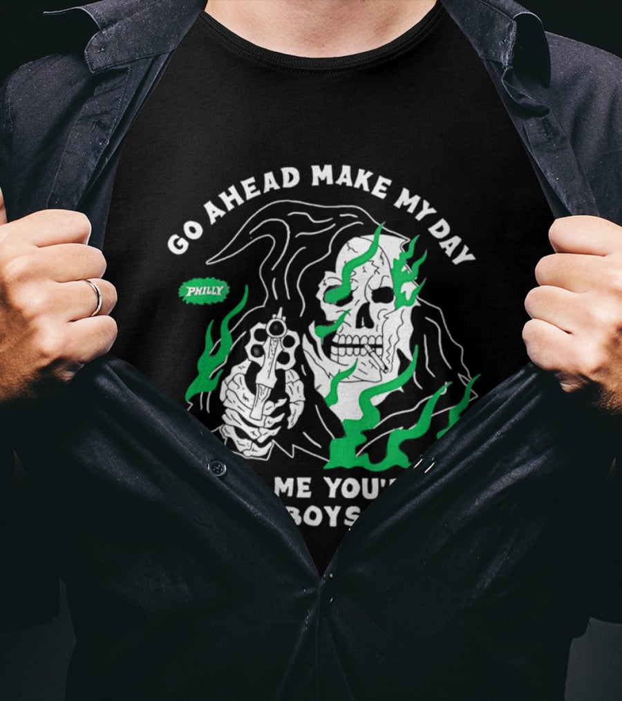 Go Ahead Make My Day Tell Me You're A Cowboys Fan Philly Skull T-Shirt