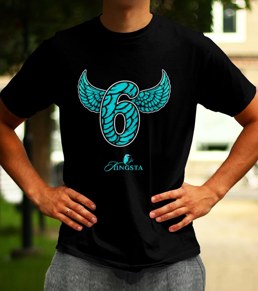 Kingsta Turquoise Feathered Wings Number 6 T-Shirt