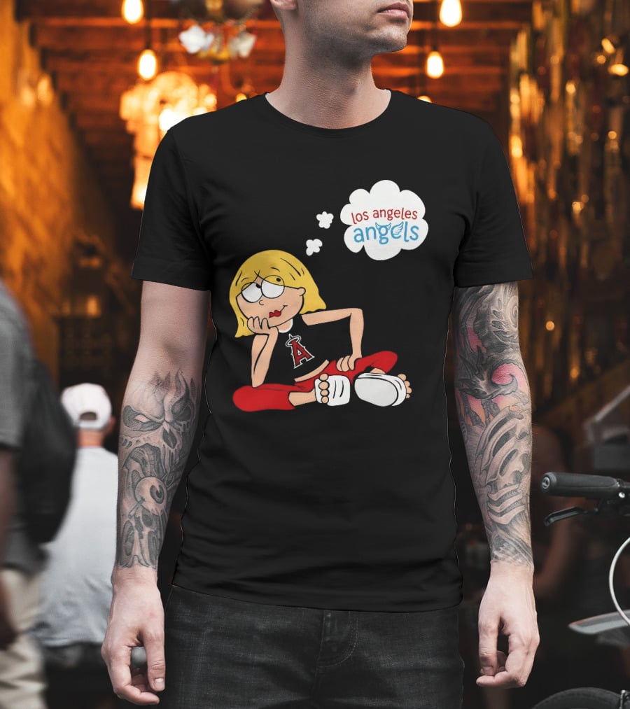 Los Angeles Angels MLB Blonde Girl Thought Bubble Sitting Pose T-Shirt