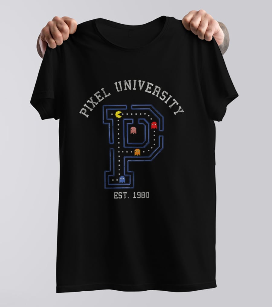 Pixel University Est. 1980 Gaming Arcade Maze P Ghost Characters T-Shirt