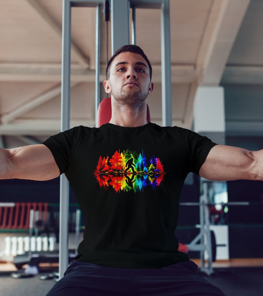 Rainbow Bigfoot Forest Reflection T-Shirt