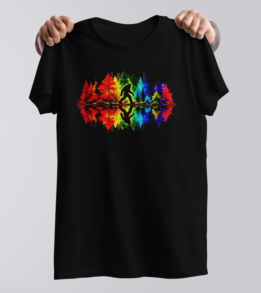 Rainbow Bigfoot Forest Reflection T-Shirt